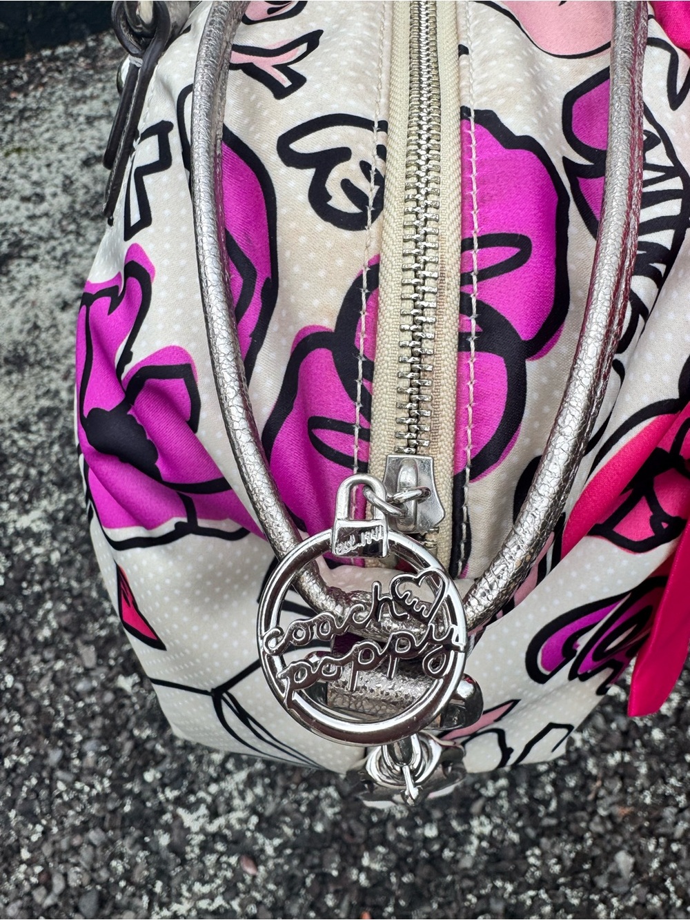 Coach Poppy Glam Floral Graffiti Satchel Crossbody Bag Pink Silver K1077-16308 - Picture 5 of 17